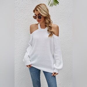 Cutout Cold-Shoulder Rib-Knit Sweater